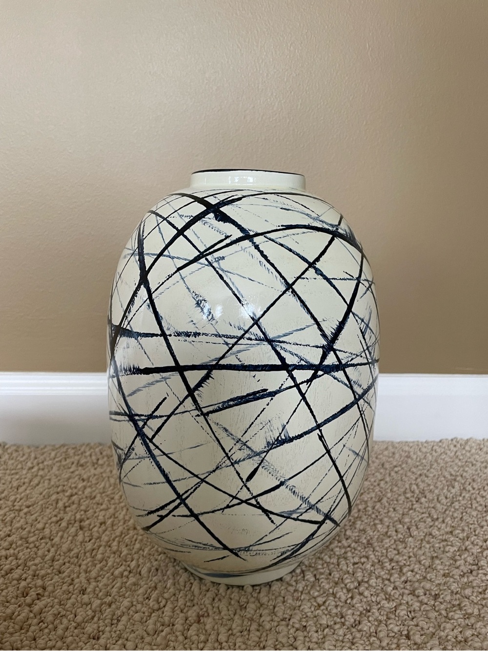 Frontgate Pailownia Wood Blue White Abstract Vase
